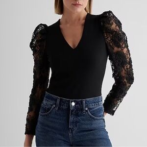 Express Black Lace Sleeve Bodysuit